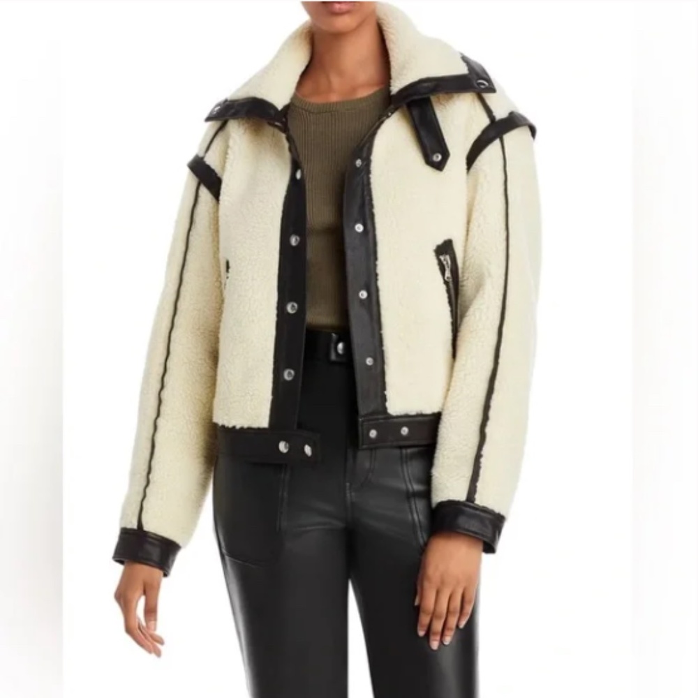 Veronica Beard Anita Faux Shearling/Leather Jacket Cream & Black XS